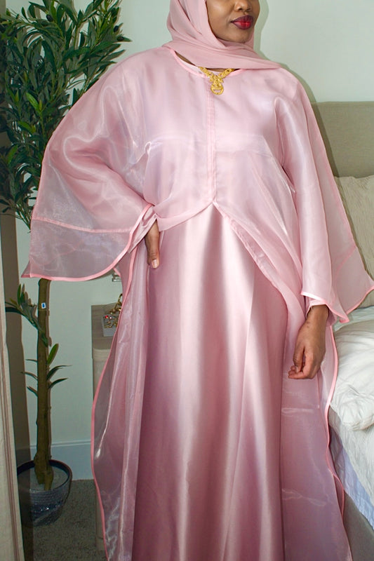 Aira Split Abaya Set — Blush Pink