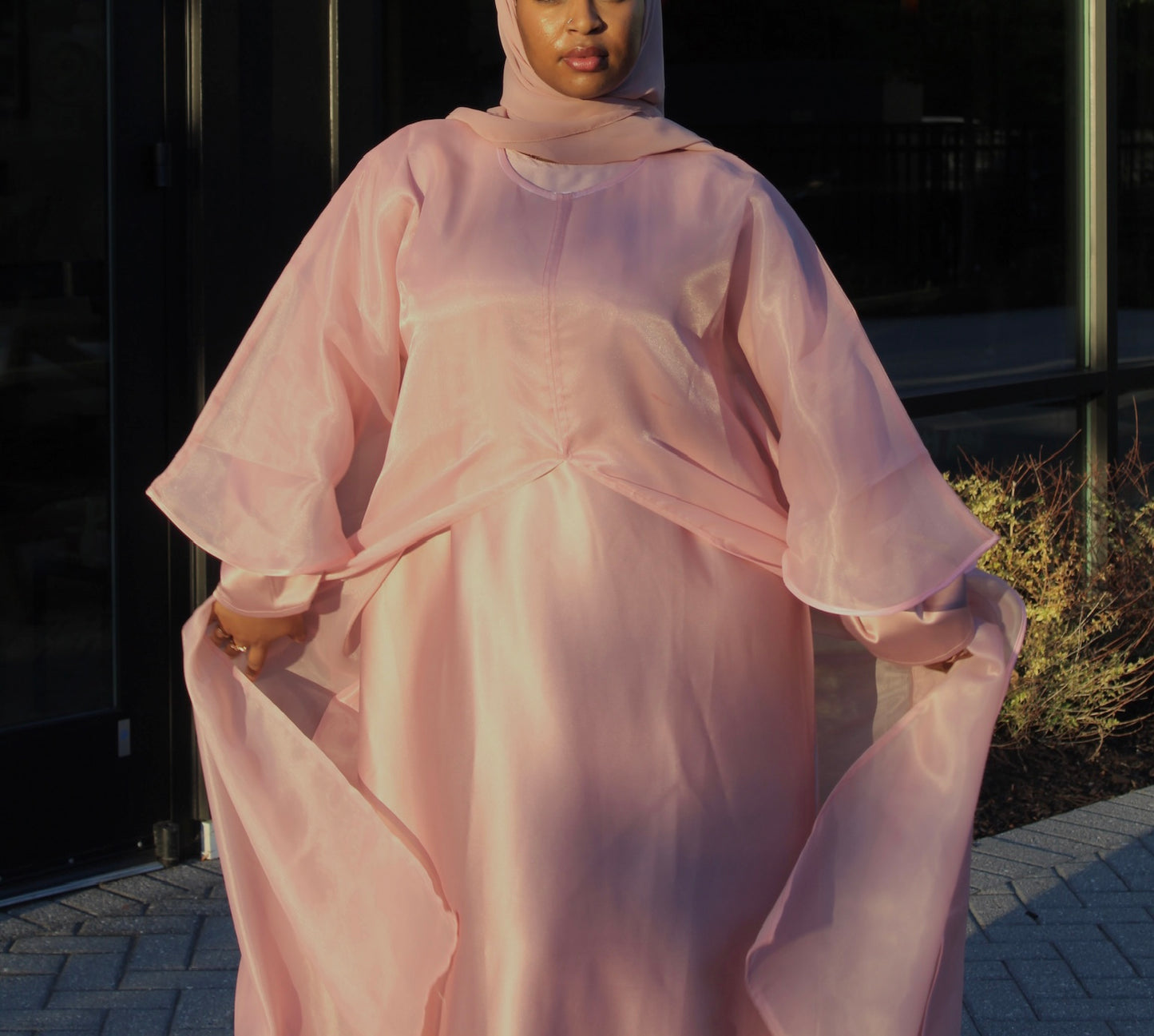 Aira Split Abaya Set (Pink)