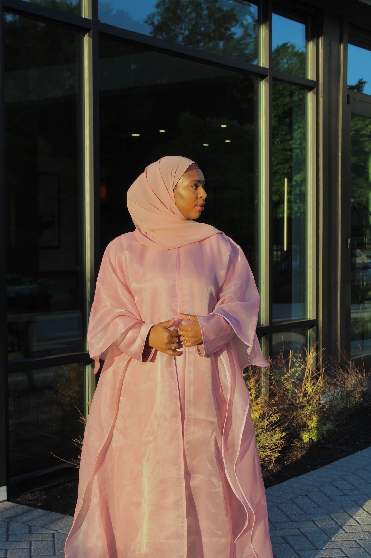 Aira Split Abaya Set (Pink)