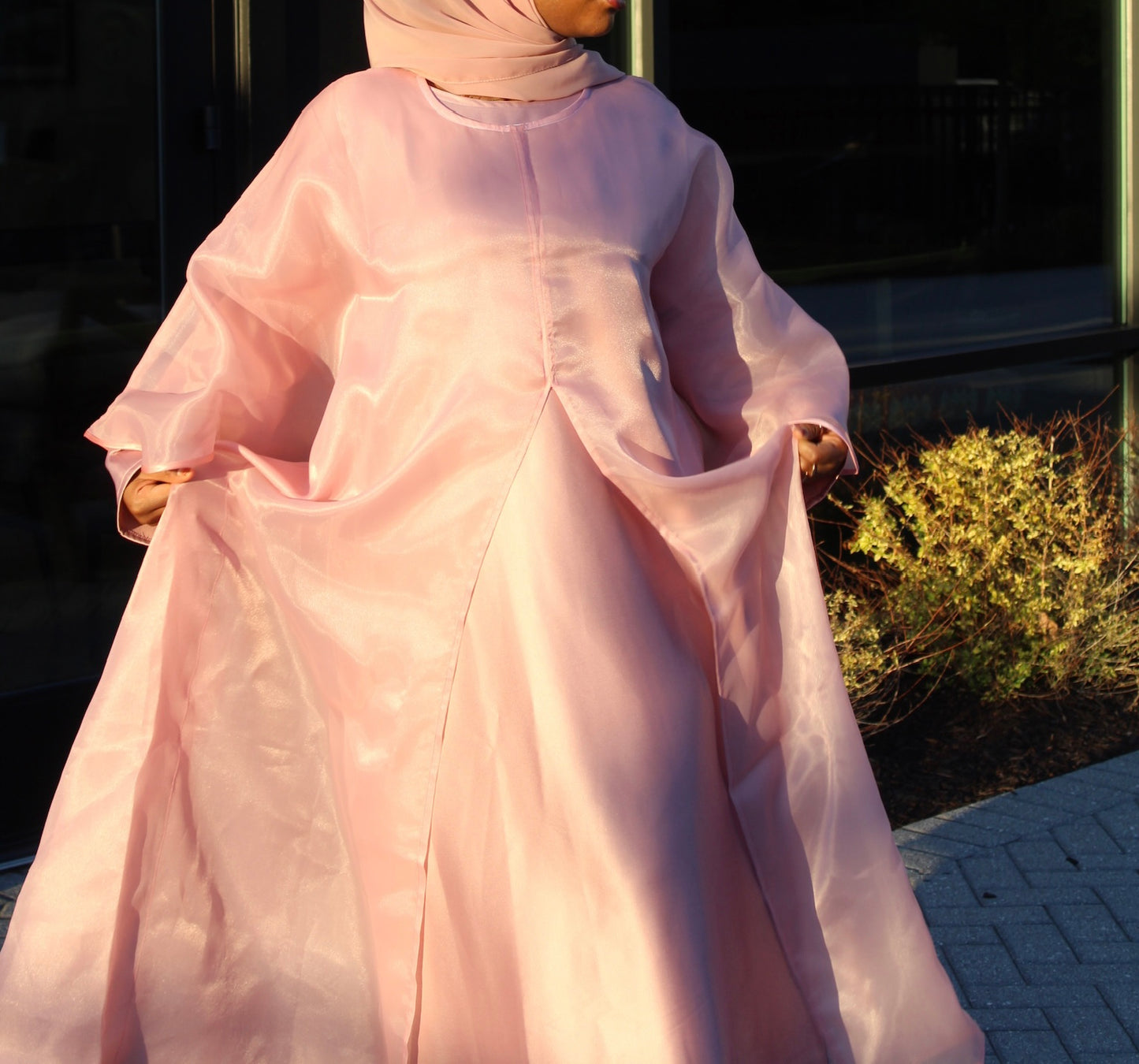 Aira Split Abaya Set (Pink)